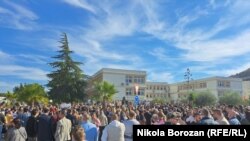 Ulcinj residents protesting the death of Drita Tafa from Ulcinj