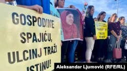 Citizens with banners protesting the death of Drita Tafa from Ulcinj