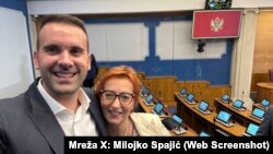 Prime Minister Spajić with Vice President of the Assembly Zdenko Popović after re-vote of laws on September 26