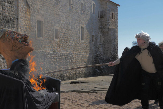 Budva residents burn armchair